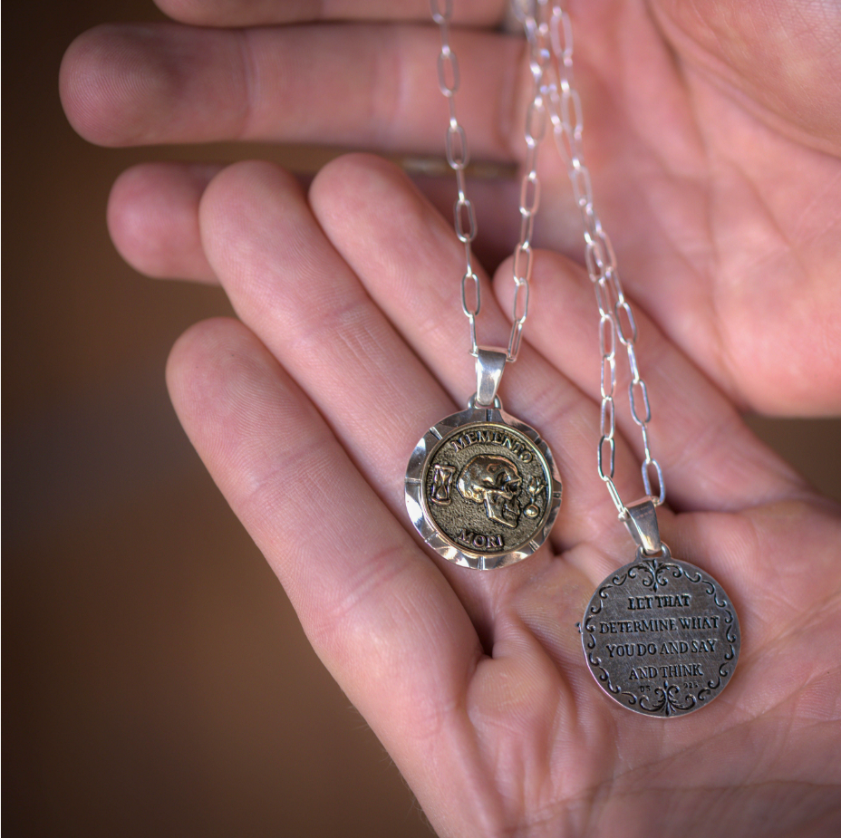 PROESS Collana Memento Mori, Teschio E Clessidra, Argento Sterling 925, Vintage, Catena 56 Cm, Per Uomo E Donna
